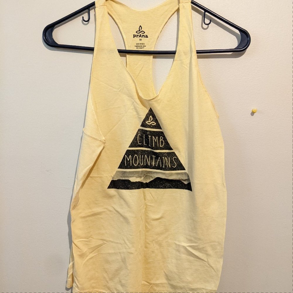 4/$20 EUC PrAna Climb Mountains yellow racerback tank size S